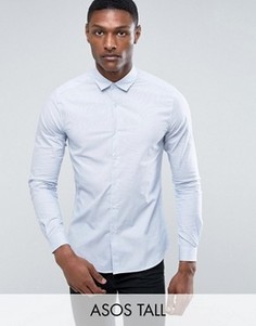 Голубая узкая рубашка в тонкую полоску ASOS TALL - Синий