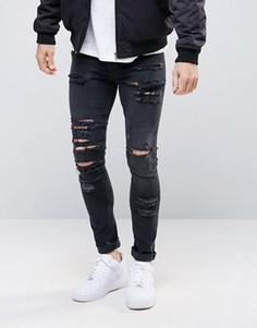 Черные выбеленные джинсы скинни из денима плотностью 12,5 унц ASOS - Черный