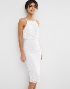 Платье миди с укороченным топом и цветочным рисунком ASOS - Кремовый