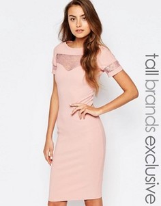 Облегающее платье в рубчик с кружевной вставкой Paper Dolls Tall - Розовый