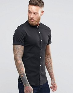 Черная приталенная джинсовая рубашка с горловиной на пуговицах ASOS - Черный