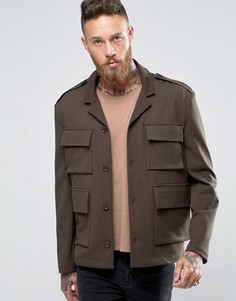 Куртка слим цвета хаки с карманами в стиле милитари ASOS - Зеленый