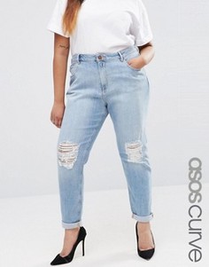 Светлые рваные джинсы бойфренда ASOS CURVE Kimmi Esme - Синий