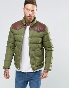 Стеганая куртка с кожаной кокеткой Penfield Pelam - Зеленый