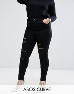 Черные укороченные джинсы скинни с прорехами на коленях ASOS CURVE Ridley - Черный