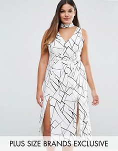 Платье миди с двумя разрезами и абстрактным принтом Lavish Alice Plus - Мульти