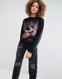 Свитшот с атласной вставкой и вышивкой ASOS - Черный