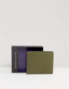 Кожаный классический бумажник цвета хаки Smith And Canova - Зеленый