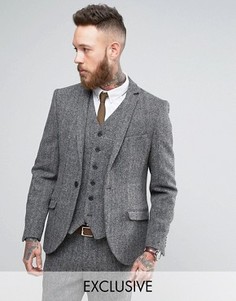 Суперузкий пиджак из твида Харрис Heart & Dagger - Серый