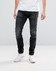 Серые выбеленные джинсы слим с отделкой в байкерском стиле Jack & Jones Intelligence - Серый