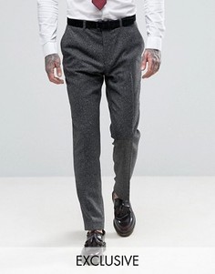Укороченные зауженные брюки из твида с шевронным узором Heart & Dagger - Серый