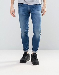 Узкие темные выбеленные джинсы Replay - Синий