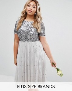 Платье миди с юбкой из тюля и цветочной отделкой Lovedrobe Luxe - Серый