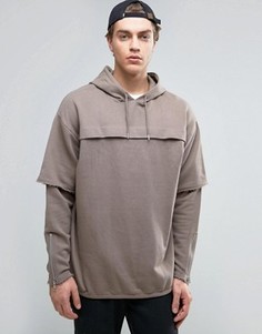 Длинный oversize-худи с двухслойными рукавами ASOS - Коричневый