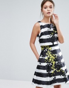 Короткое приталенное платье в полоску с цветами Coast Doree - Мульти