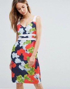 Платье-футляр с контрастными лямками и цветочным принтом Vesper - Мульти