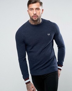 Темно-синий фактурный джемпер с круглым вырезом и отделкой Fred Perry - Темно-синий