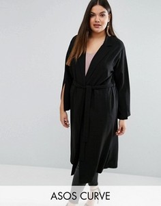 Длинное пальто с разрезами на рукавах ASOS CURVE - Черный