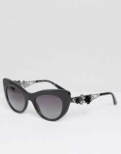 Солнцезащитные очки кошачий глаз с 3D цветочной отделкой Dolce & Gabbana - Черный
