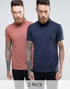 2 трикотажных футболки-поло (красная, темно-синяя) ASOS - СКИДКА - Мульти