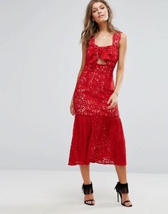 Кружевное платье миди с бантом спереди Foxiedox - Красный