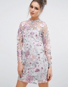 Сетчатое премиум-платье мини с вышивкой New Look - Кремовый