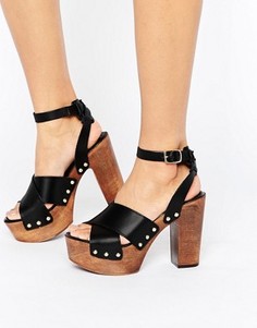 Кожаные босоножки на каблуке ASOS TOUCHED - Черный