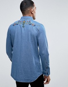 Джинсовая рубашка с вышивкой кактуса Liquor & Poker - Синий