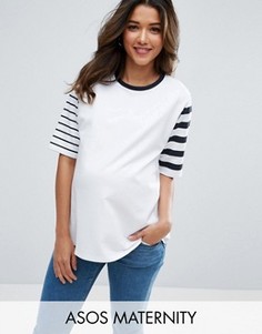 Трикотажная футболка в полоску ASOS Maternity - Белый