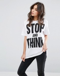 Длинная футболка с принтом Stop And Think YMC - Белый
