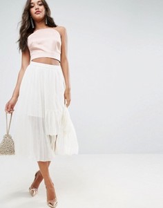 Плиссированная юбка миди ASOS - Кремовый