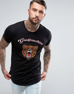 Черная футболка с вышитым медведем Good For Nothing - Черный