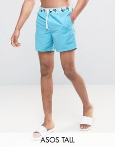 Короткие шорты для плавания с контрастным принтом ASOS TALL - Синий