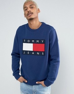 Темно-синий свитшот в стиле 90-х с круглым вырезом и логотипом Tommy Jeans M7 - Синий