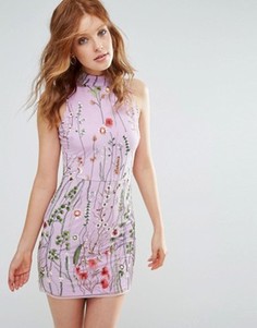 Цельнокройное платье с цветочной вышивкой и высоким воротником Rd & Koko - Фиолетовый