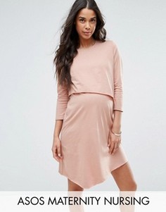 Асимметричное двухслойное платье с короткими рукавами ASOS Maternity NURSING - Розовый