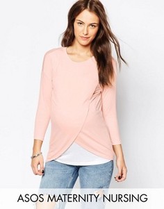 Топ для кормления с запахом и рукавами 3/4 ASOS Maternity - Розовый