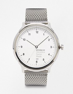 Часы с сетчатым браслетом Mondaine Helvetica - Серебряный