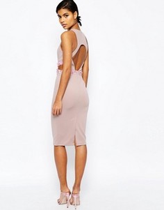 Облегающее платье с открытой спиной и отделкой на талии ASOS - Бежевый