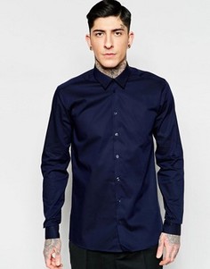 Темно-синяя строгая рубашка узкого кроя из эластичного хлопка Minimum - Темно-синий