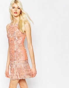 Кружевное платье мини с декоративной отделкой Needle & Thread - Бежевый
