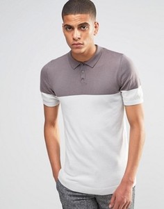 Облегающее вязаное поло в стиле колор блок ASOS - Серый