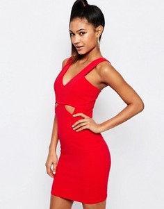 Облегающее платье в рубчик с вырезами Ariana Grande for Lipsy - Красный