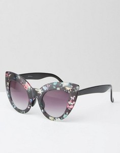 Солнцезащитные oversize-очки в кошачьей оправе с цветочным принтом Jeepers Peepers - Мульти
