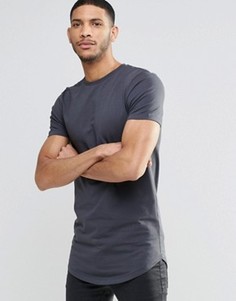 Выбеленная черная футболка облегающего кроя с асимметричным краем ASOS - Серый