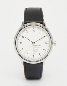 Часы с черным кожаным ремешком и корпусом 40 мм Mondaine Helvetica - Черный