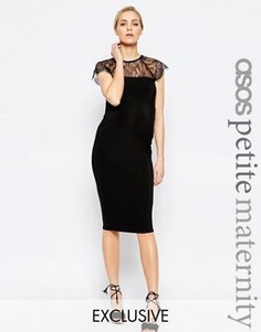 Облегающее платье миди с кружевной вставкой ASOS Maternity PETITE - Черный