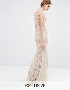 Платье макси с асимметричным краем и оборками сзади Jarlo Wedding - Серый