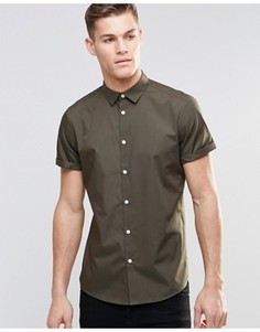 Строгая рубашка цвета хаки с короткими рукавами ASOS - Зеленый