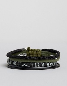 Набор плетеных браслетов черного цвета и оттенка хаки ASOS - Черный